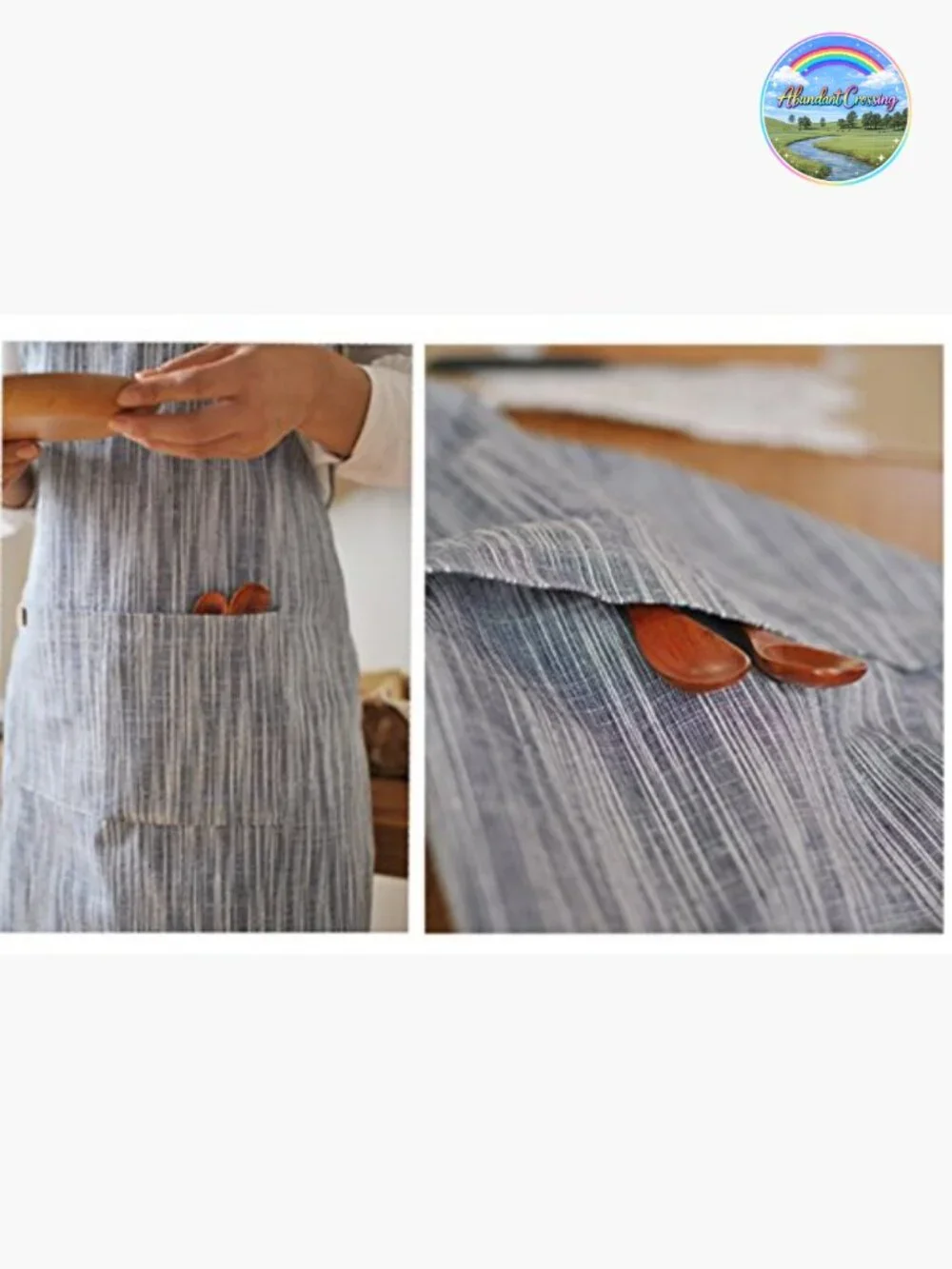 Linen Pinafore Japan Style Apron No Tie Two Pockets Halter Cross Bandage